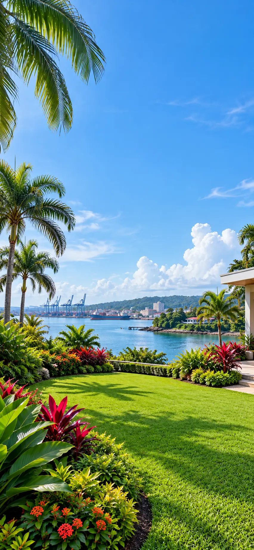 Jardin tropical entretenido por VIVA con vista a la bahía de Colón